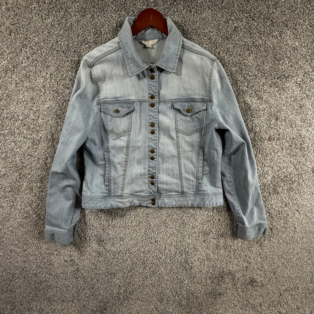 Boston Proper‎ Womens XL Light Wash Denim Jacket Snap Front Stretch Cotton Blue